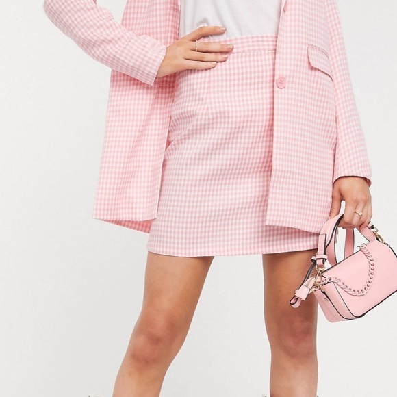 Topshop NWT Pink Gingham Mini Skirt Sz 4 - Picture 1 of 6